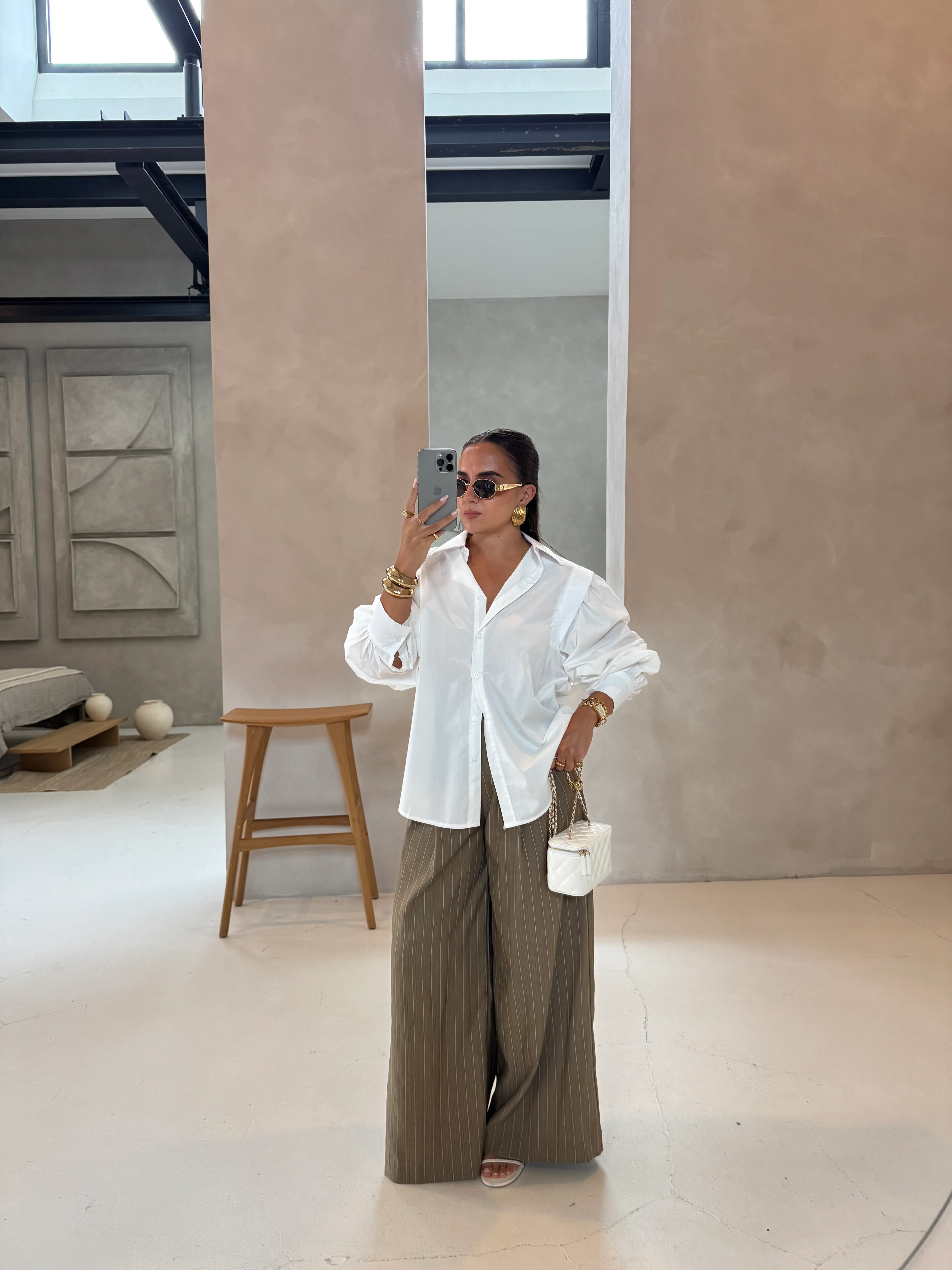 Pantalon rayures large kaki (25CY907)